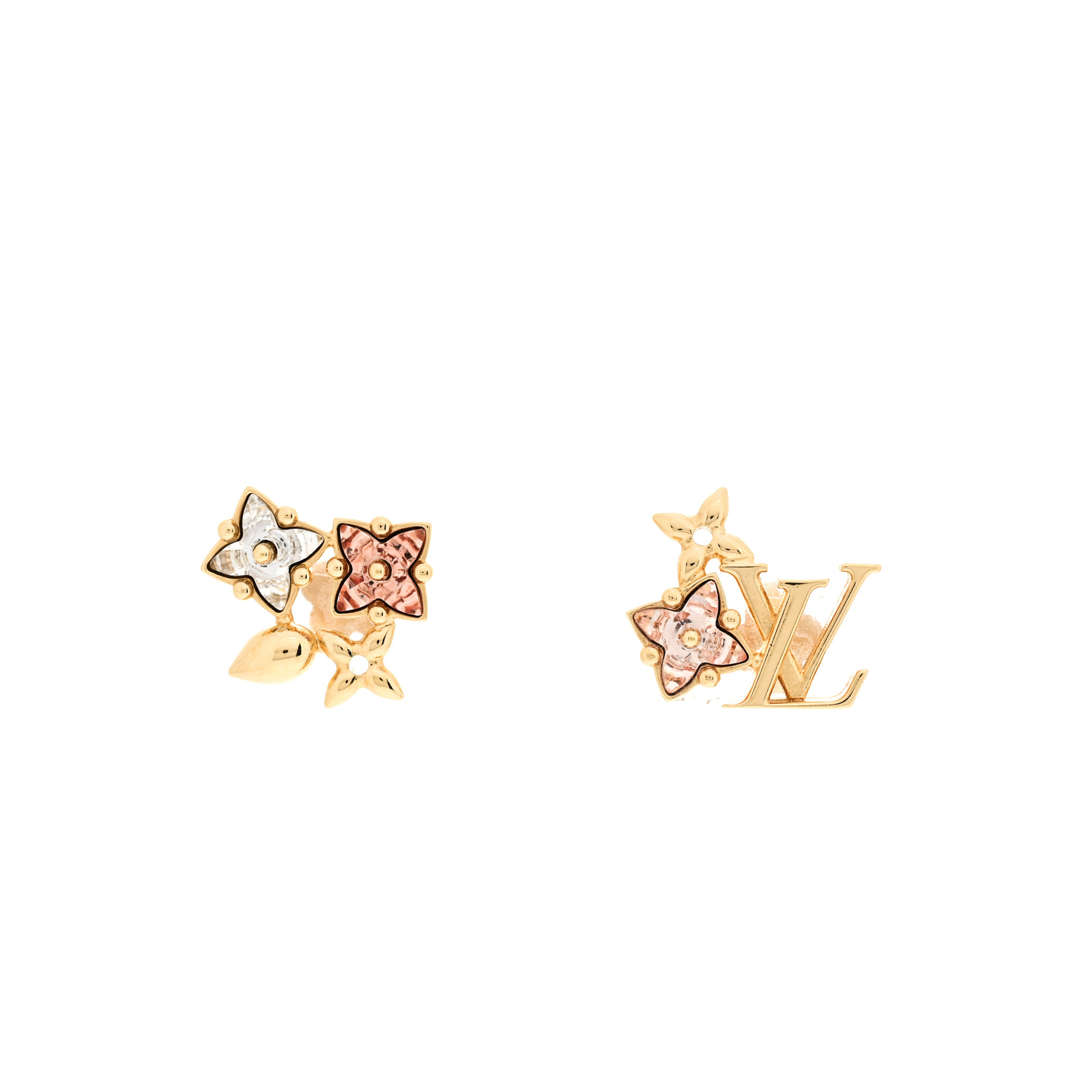 l**is V*t*n metal crystal loulougram monogram flowers earrings gold m00786